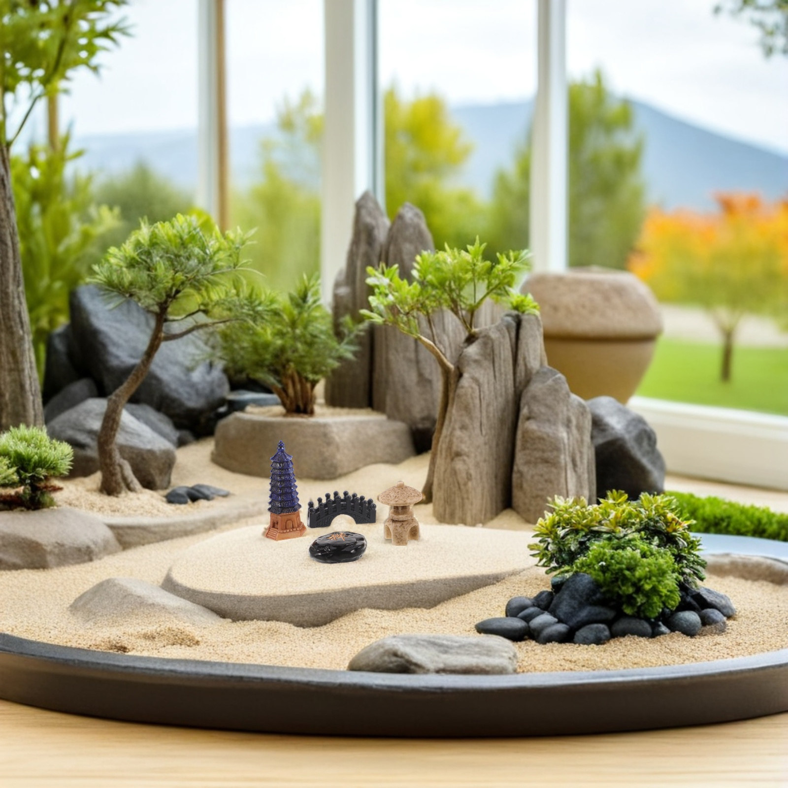 Bonsai Zen Garden Set - 4-delige Japanse miniatuur tuinbeeldjes set, landschapsdecoratie