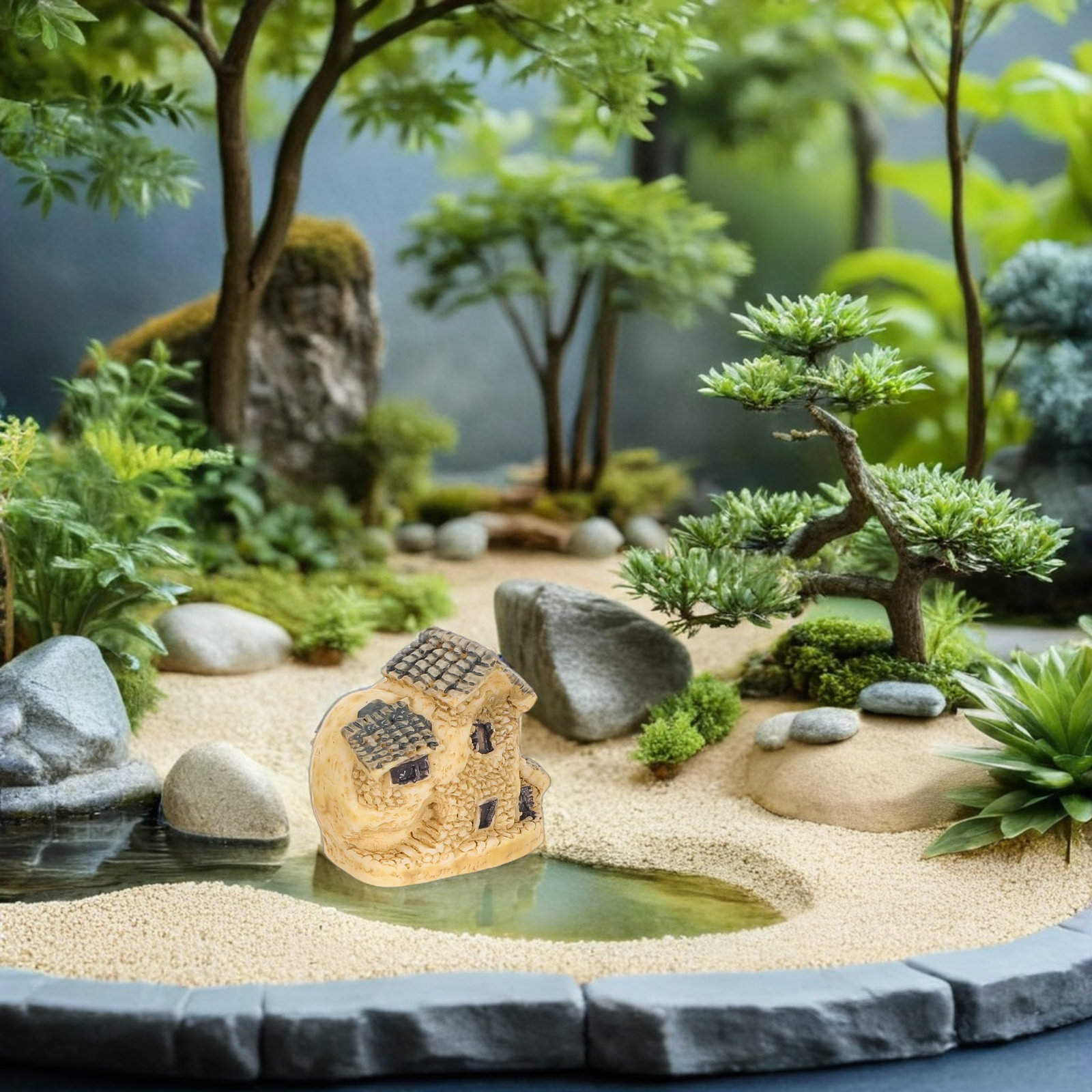 Bonsai Garden House - 4 stuks miniatuur hars huisjes voor
